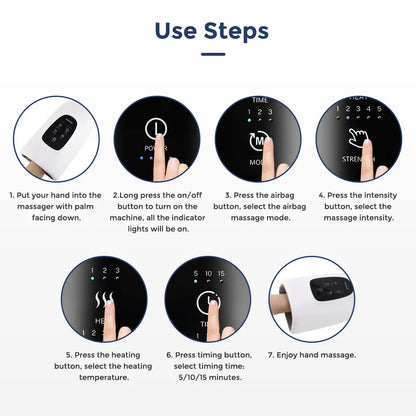 How to use the BS Pro EB&AH Wireless Hand Massager: setup, mode selection, intensity adjustment, and relaxing massage.