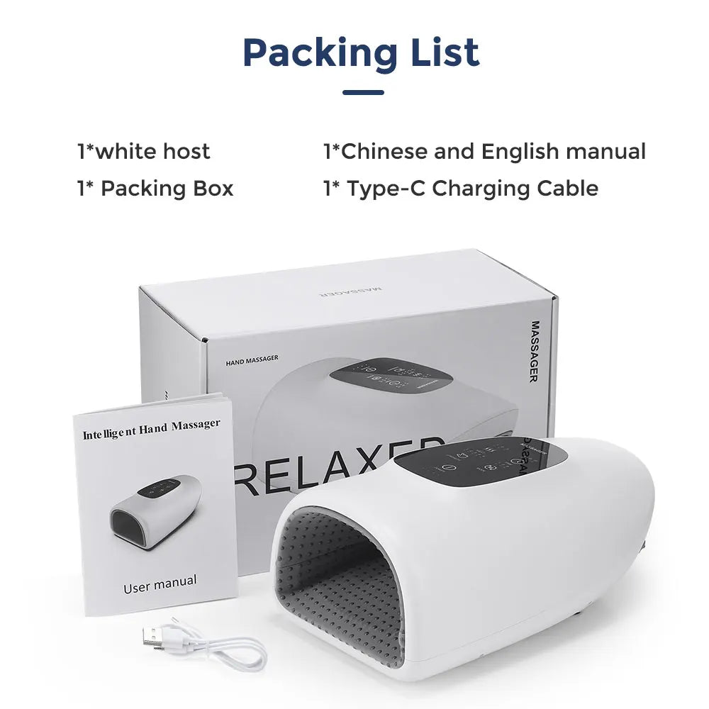 Image showing the contents of the Wireless Hand Massager package, including all included accessories.