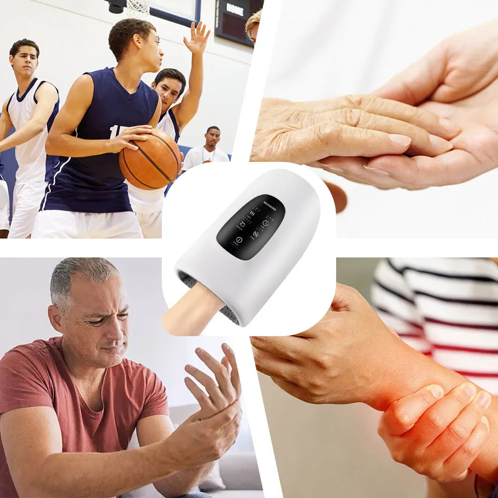 Collage of individuals using Wireless Hand Massager to relieve various types of pain, including muscle and joint discomfort.
