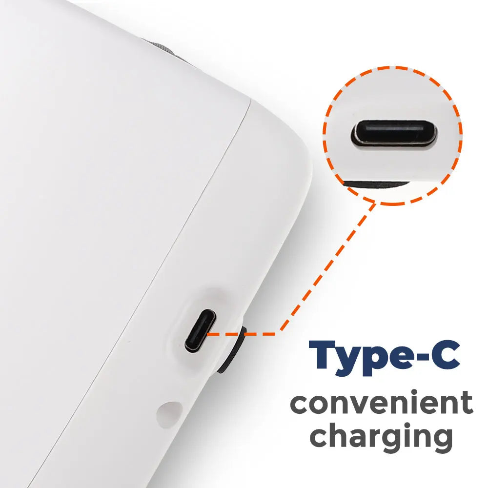 White Wireless Hand Massager with attached Type-C charging cable, ready for use and convenient charging