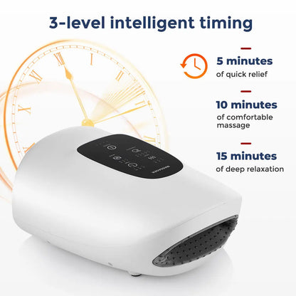 Wireless Hand Massager with timer settings for 5, 10, and 15 minutes, allowing customized massage sessions.
