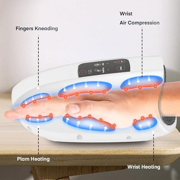 Hand placed on Wireless Hand Massager, showing how it relieves hand discomfort through gentle massage.