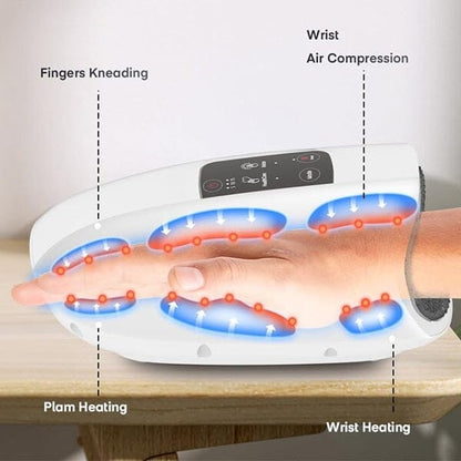 Hand placed on Wireless Hand Massager, showing how it relieves hand discomfort through gentle massage.