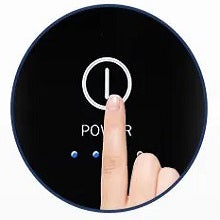 Turning on hand massager by long-pressing power button, all indicator lights illuminating.